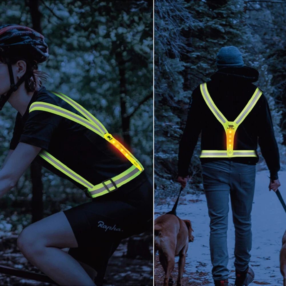 (image for) WEST BIKING Night Cycling Clothing 4 LED Beads Type-C Rechargeable Adjustment Running Light Reflective Sports Vest for Safe Warning Riding